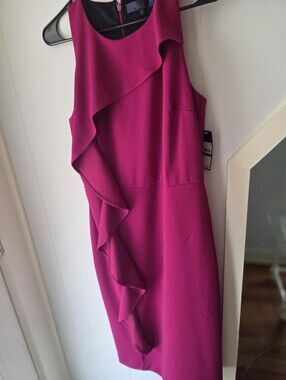 NWT RACHEL Rachel Roy Sleeveless Ruffle Midi Dress in Magenta Size L